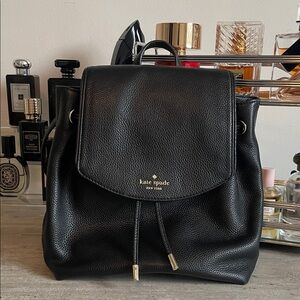 Kate Spade Black Pebbled Leather Backpack Purse Gold Hardware Minimalist Chic